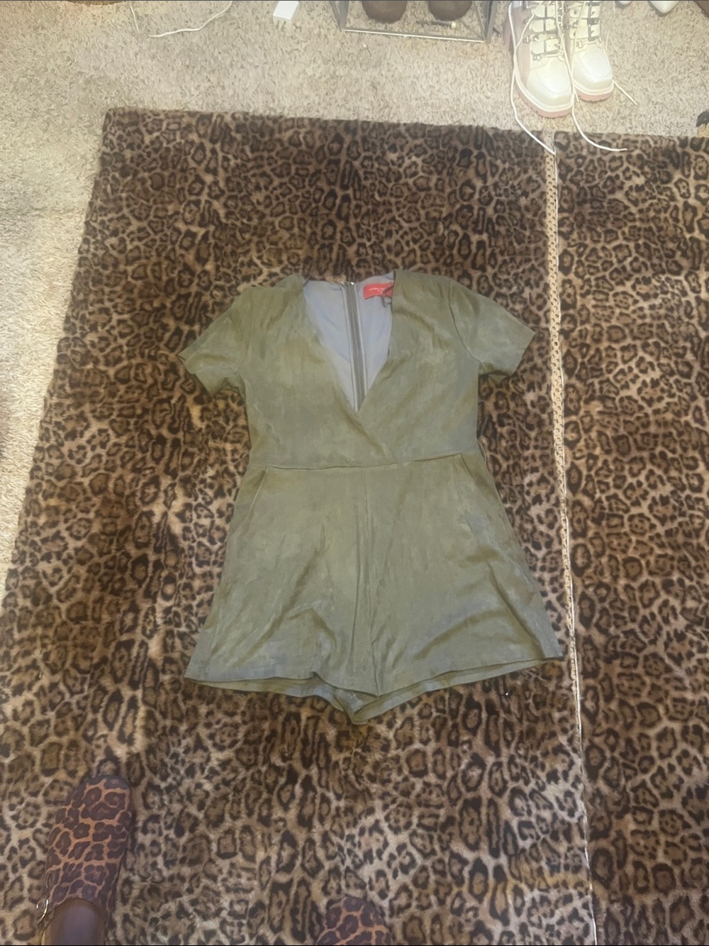 Olive Green Short Sleeve V-Neck Romper